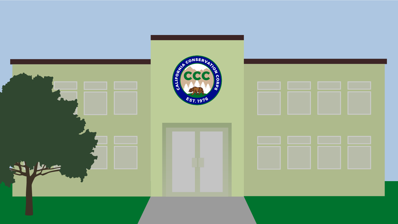 Image illustration featuring generic building with CCC logo and a tree out front