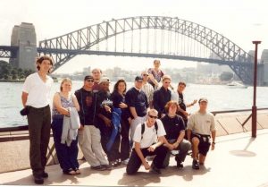 Corpsmember post in front of bridge in Australia