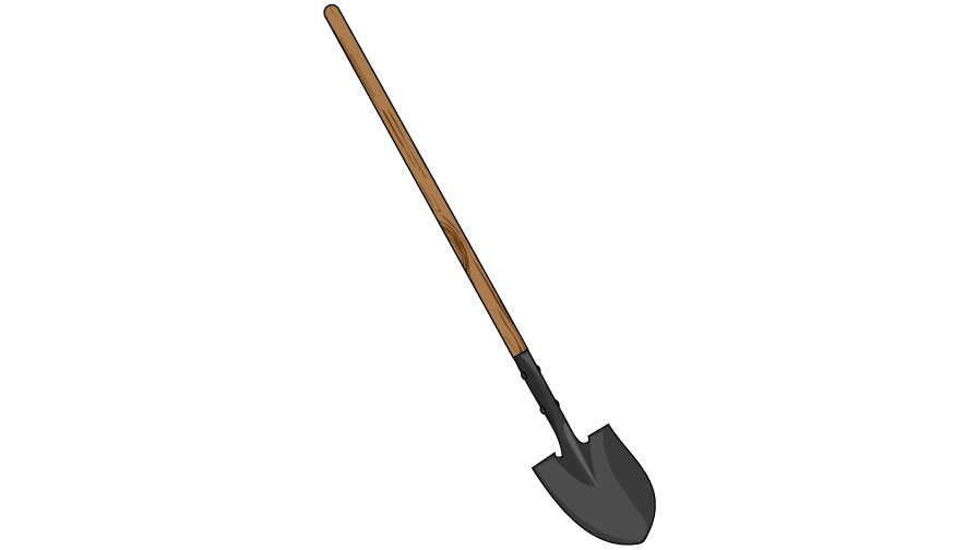 Graphic of a classic round-pointed shovel used for digging.