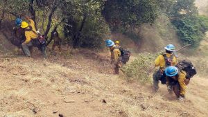 image Corpsmembers hike to fire line