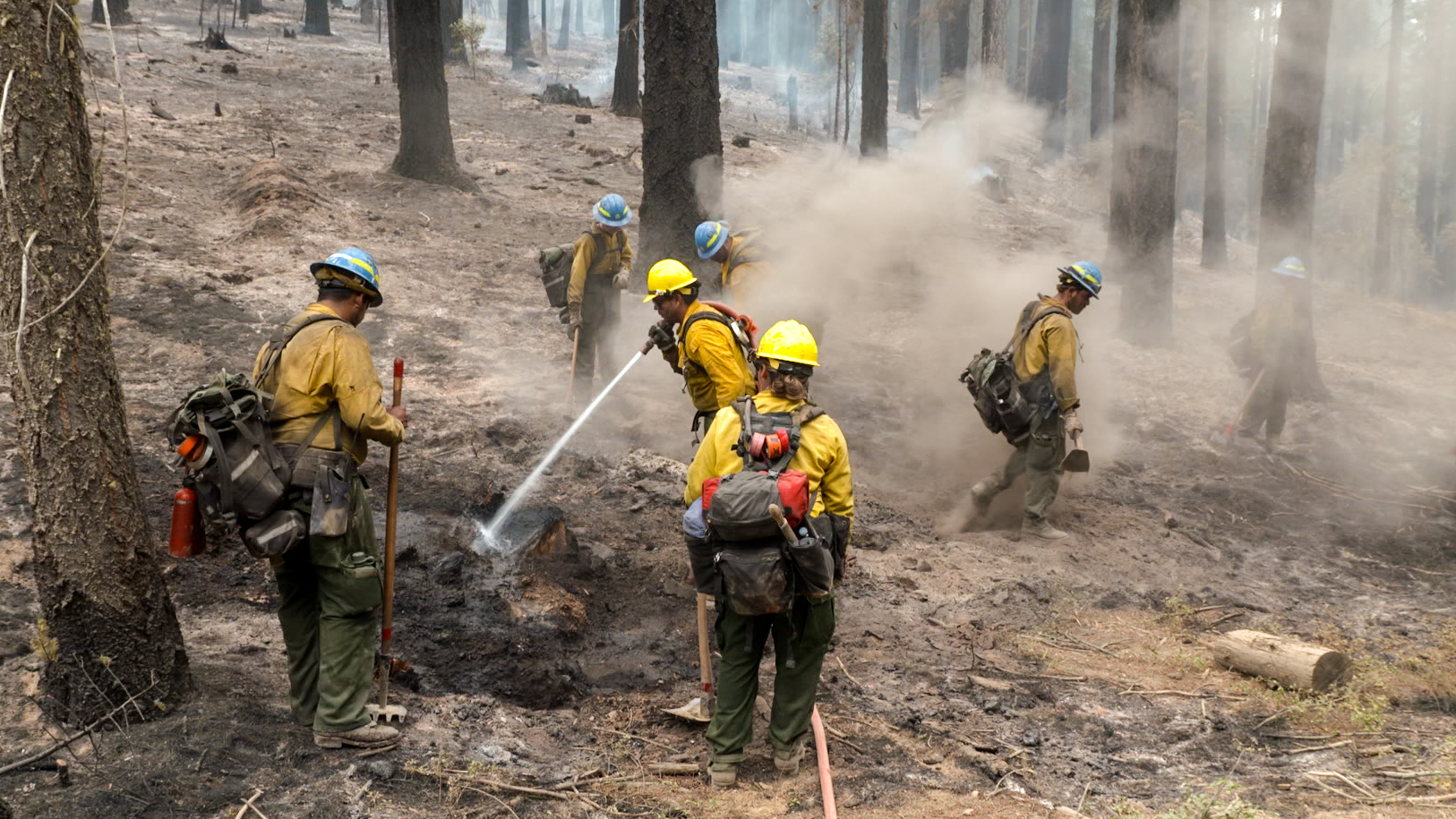 Wildland firefighting corpsmembers working together