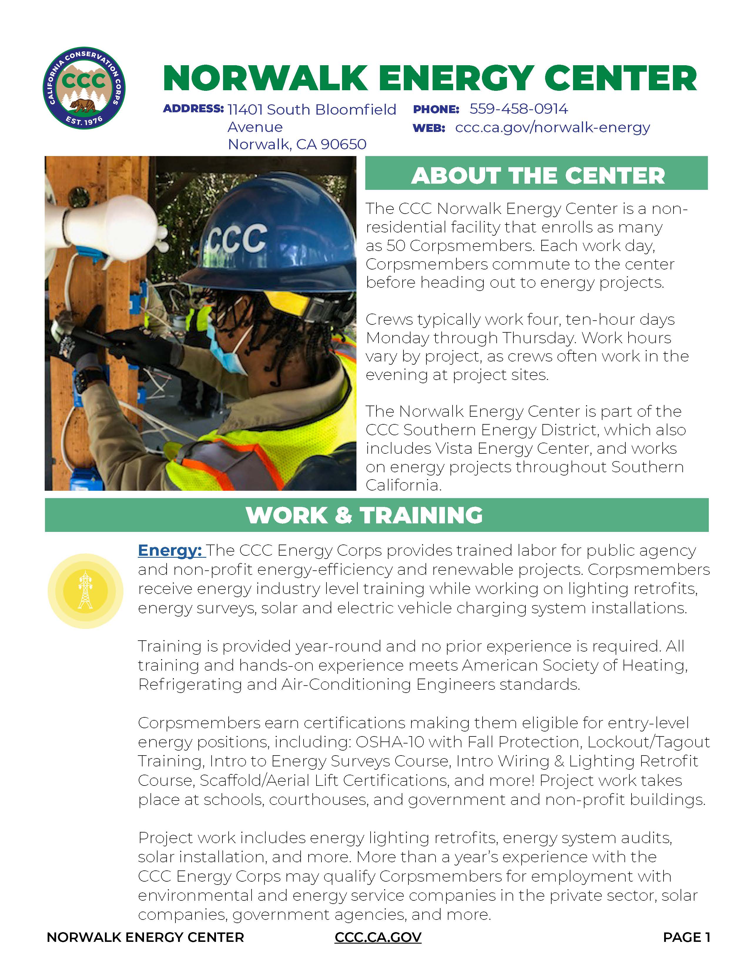 Image of Norwalk Energy Center Fact Sheet