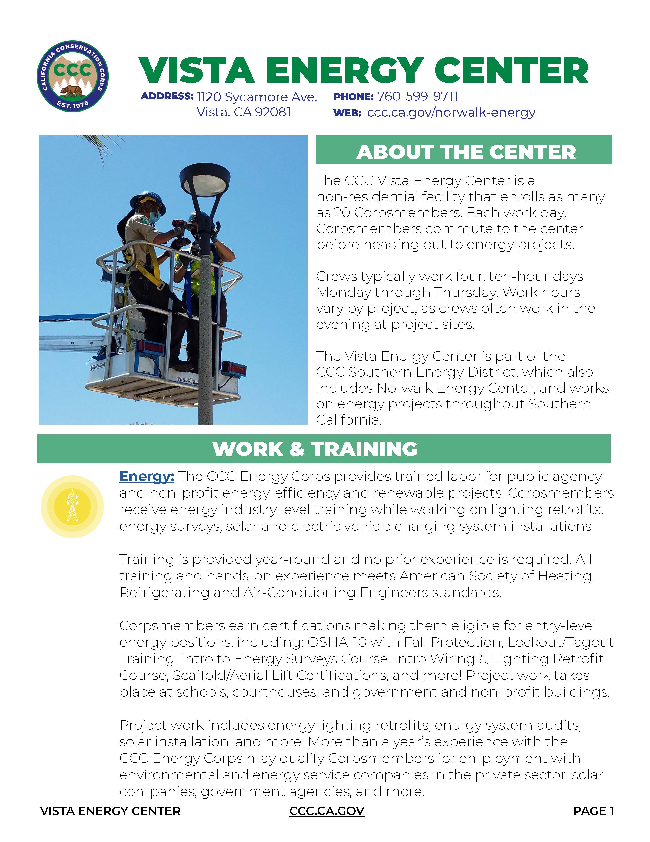 Image of Vista Energy Center Fact Sheet