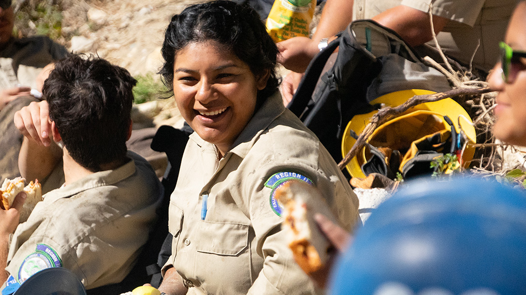 corpsmember smiling during lunch