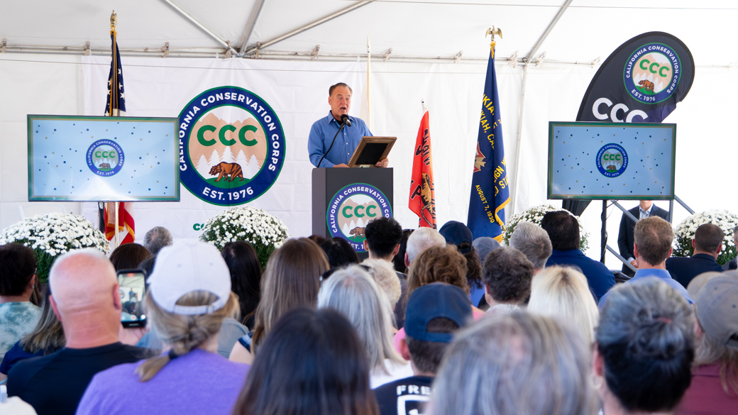 Willits Mayor, Tom Allman welcomes the Corpsmembers into the town. 