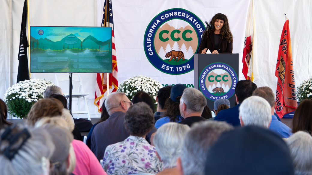 Deputy Director Sloane Viola provides an opening address at the opening of the CCC Mendocino Center.