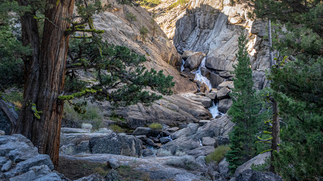 Waterfall in a rocky mountainscape in Emigrant Wilderness