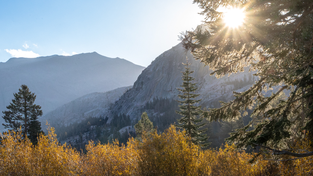 The sun rises above Lower Relief Valley in Stanislaus National Forest.