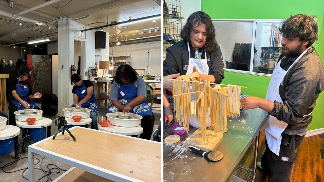 CCC Corpsmembers make pottery and fresh pasta.